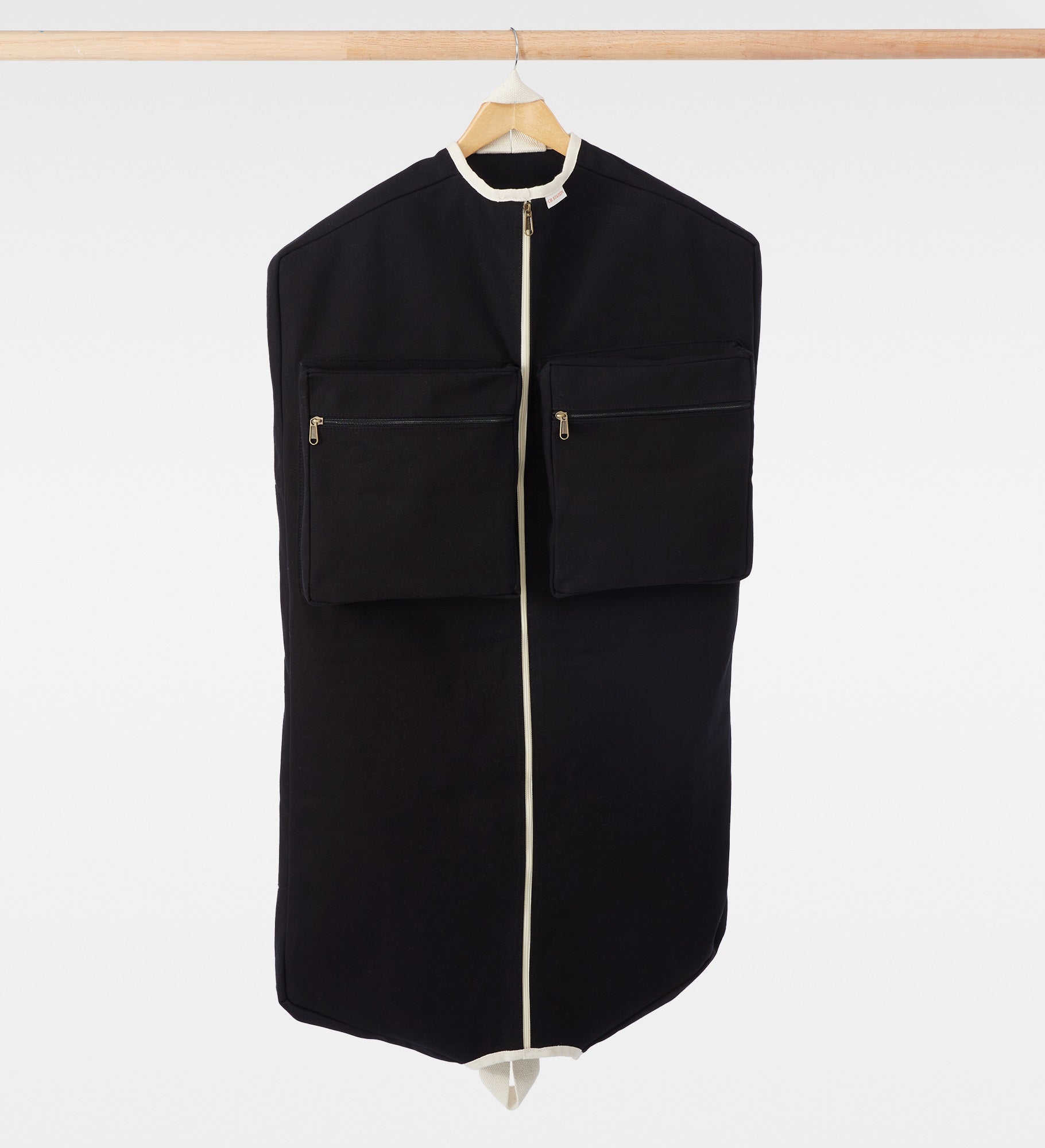 Kittenish Embroidered Canvas Stripe Garment Bag in Black