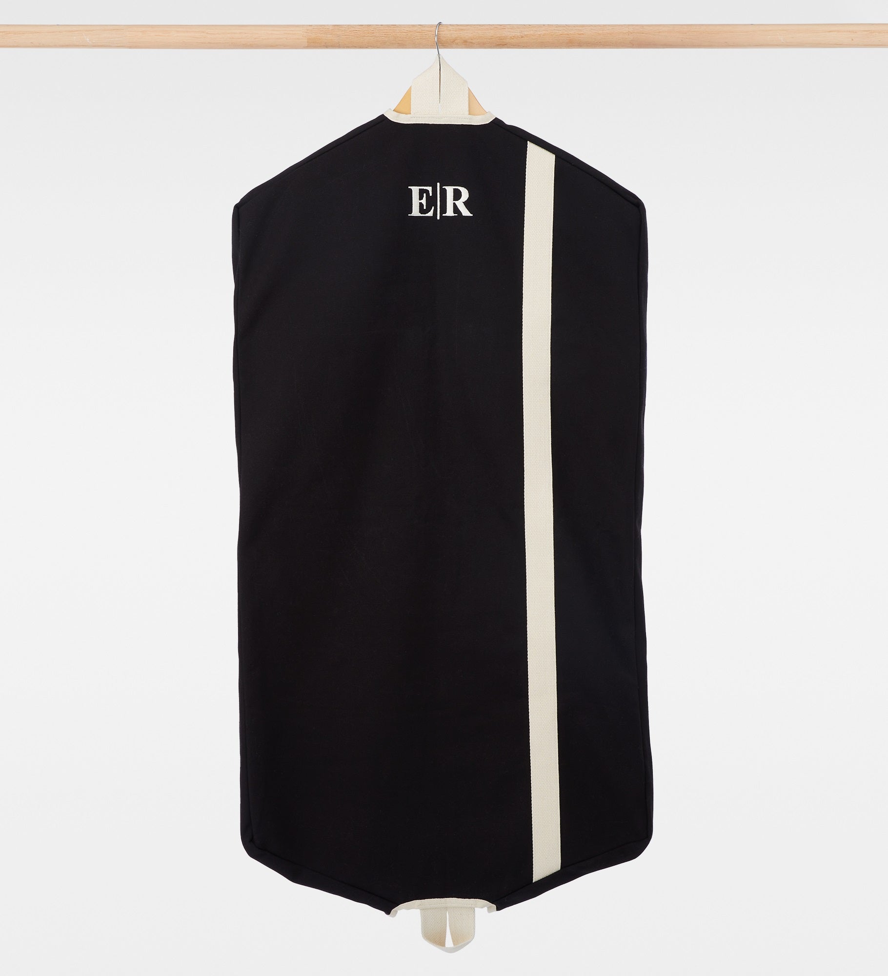 Kittenish Embroidered Canvas Stripe Garment Bag in Black