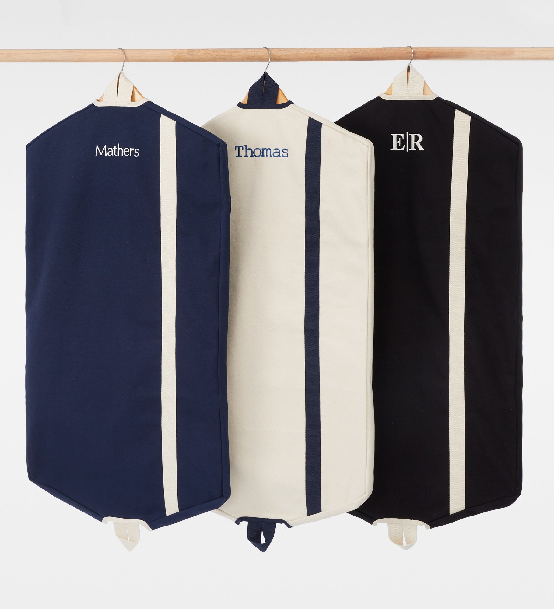 Kittenish Embroidered Canvas Stripe Garment Bag in Black