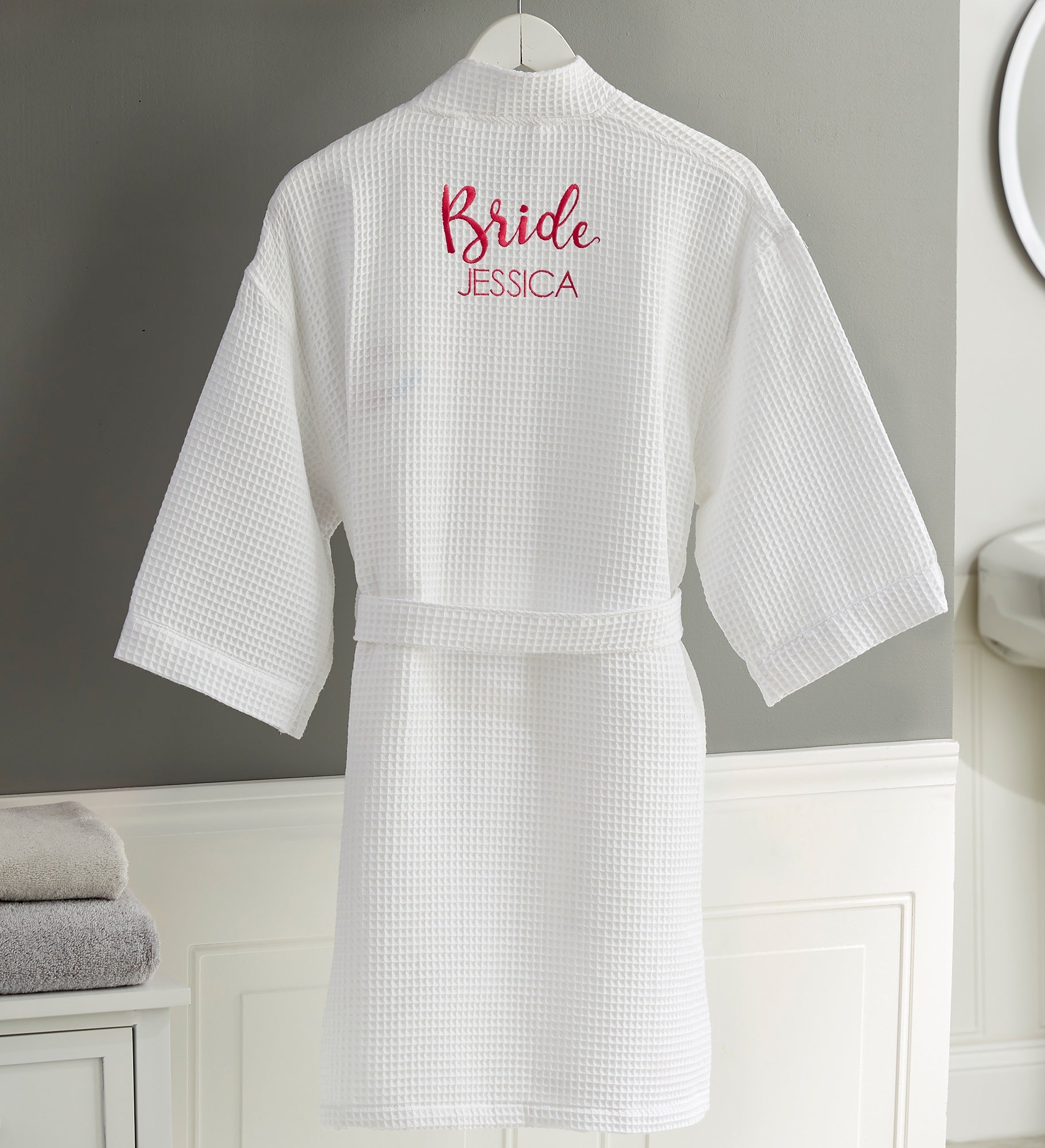 Kittenish Bridal Party Embroidered Waffle Weave Kimono Robe