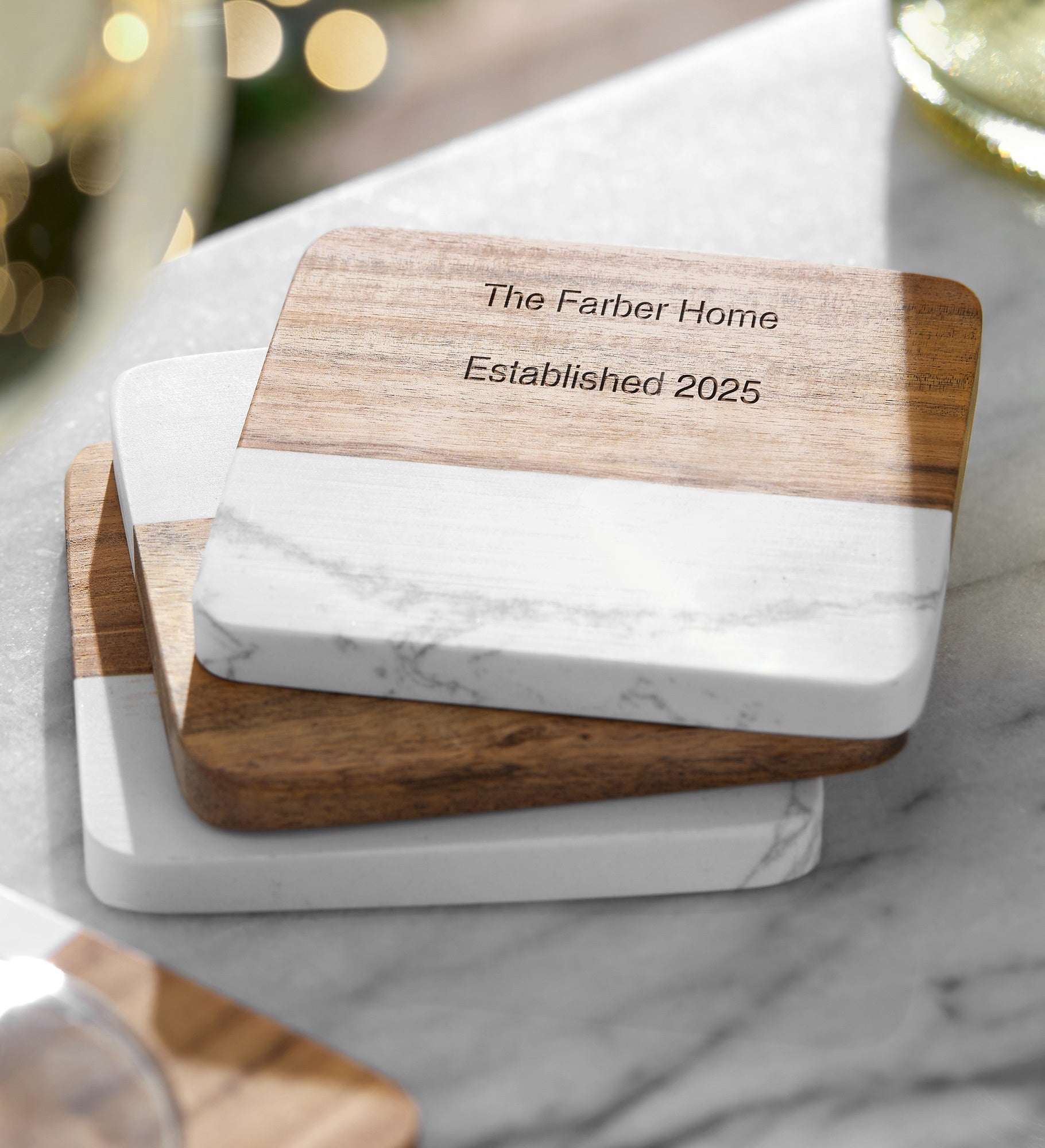 Kittenish Engraved Wood and Stone Coaster Set