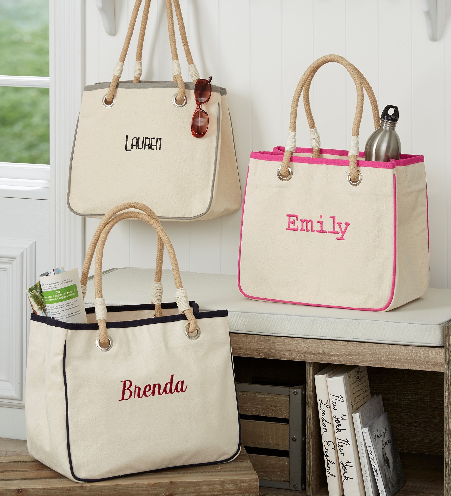 Kittenish Embroidered Canvas Rope Tote