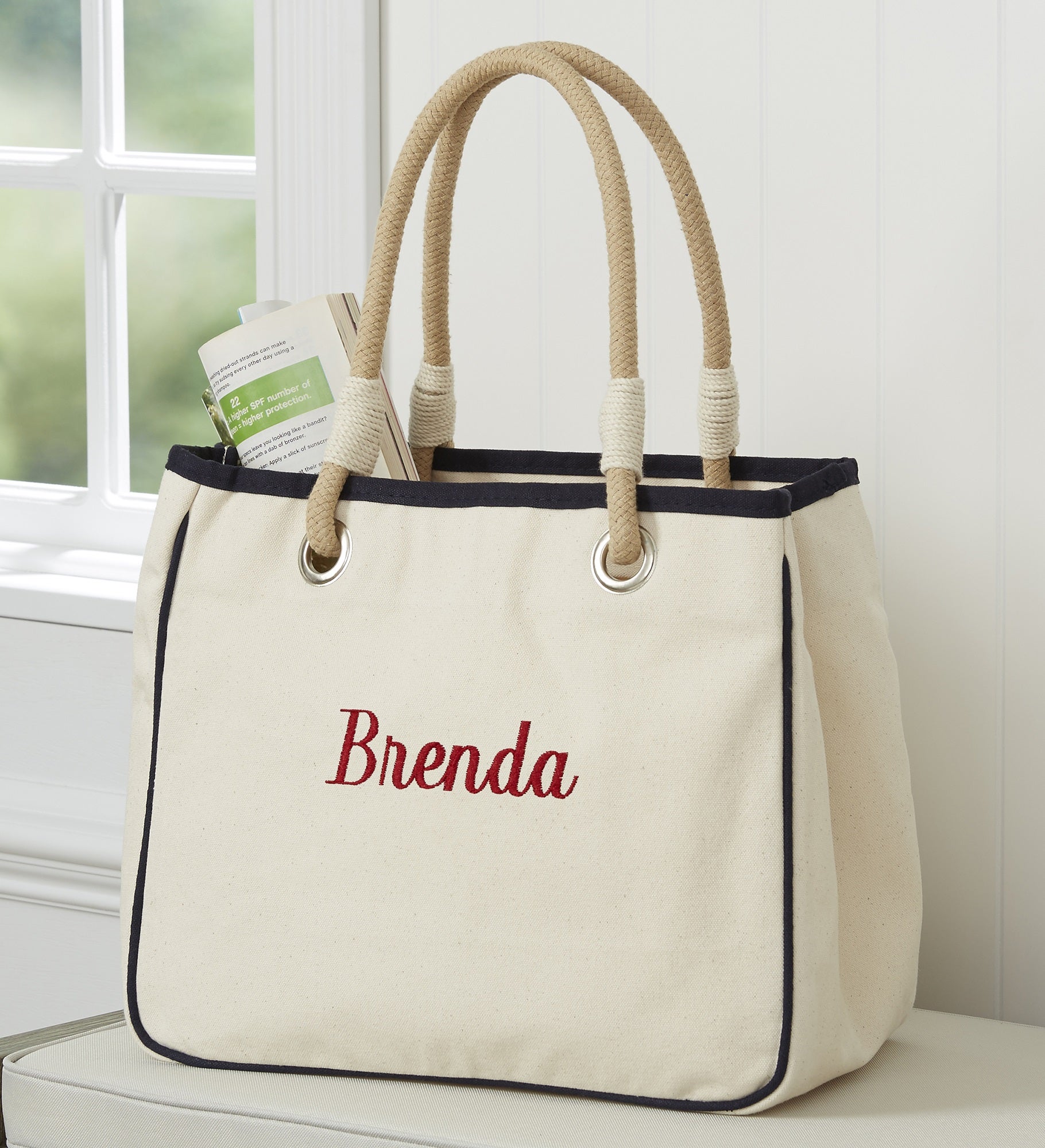 Kittenish Embroidered Canvas Rope Tote