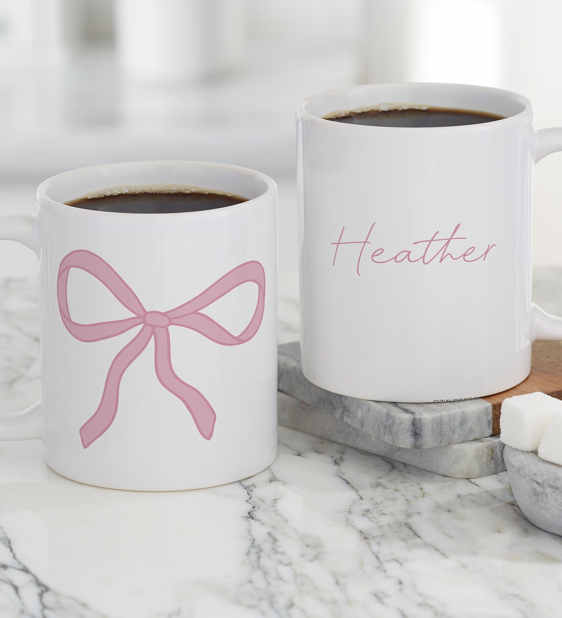 Kittenish Tie The Knot Personalized Pink Bow Coffee Mugs