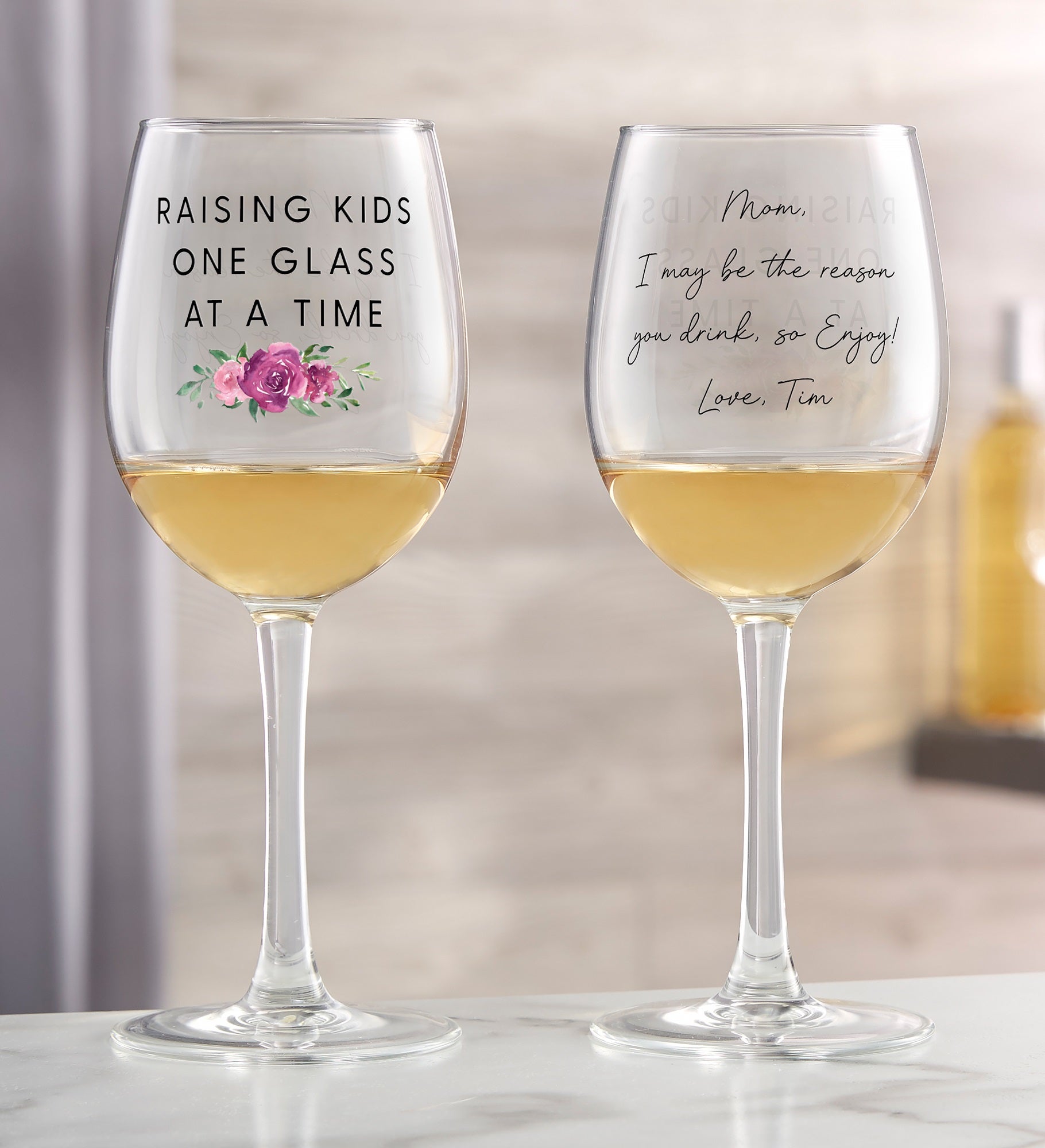 Kittenish Personalized Mom Raising Kids Wine Glass