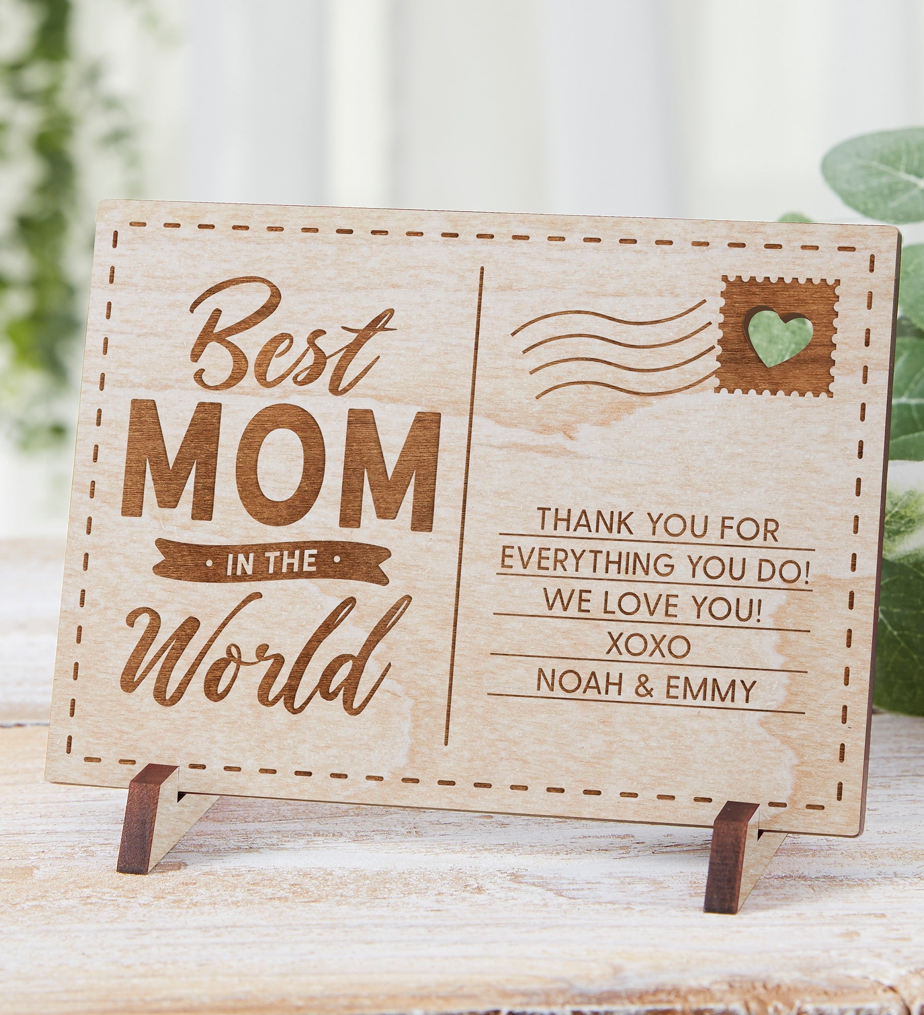 Kittenish Engraved Best Mom In The World Wooden Postcard