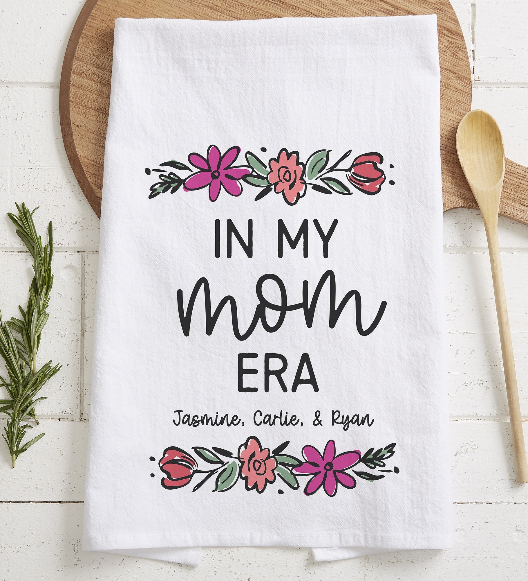 Kittenish Personalized Floral Border Mother's Day Flour Sack Towel