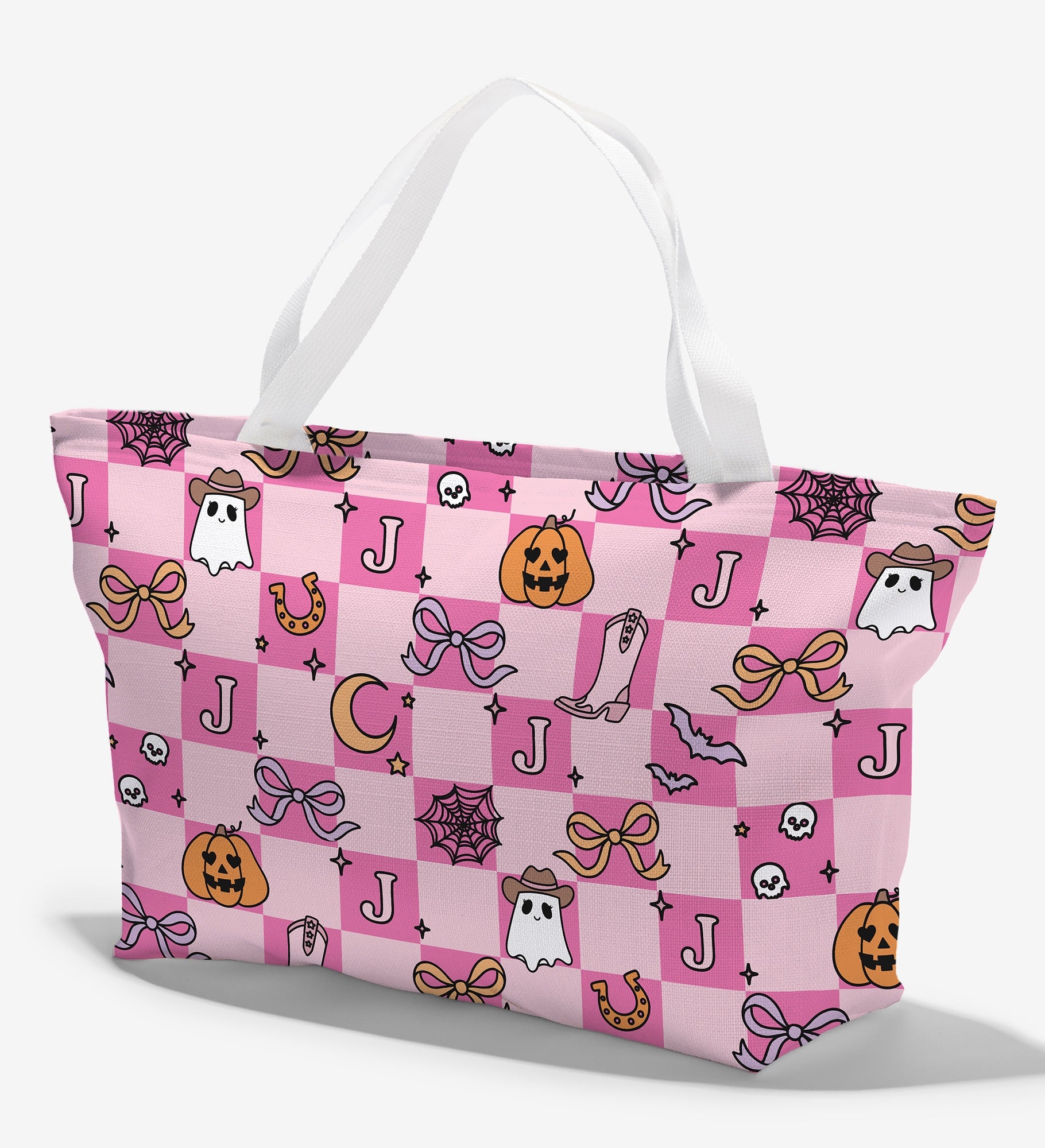 Kittenish Personalized Pinkoween Checked Tote Bag