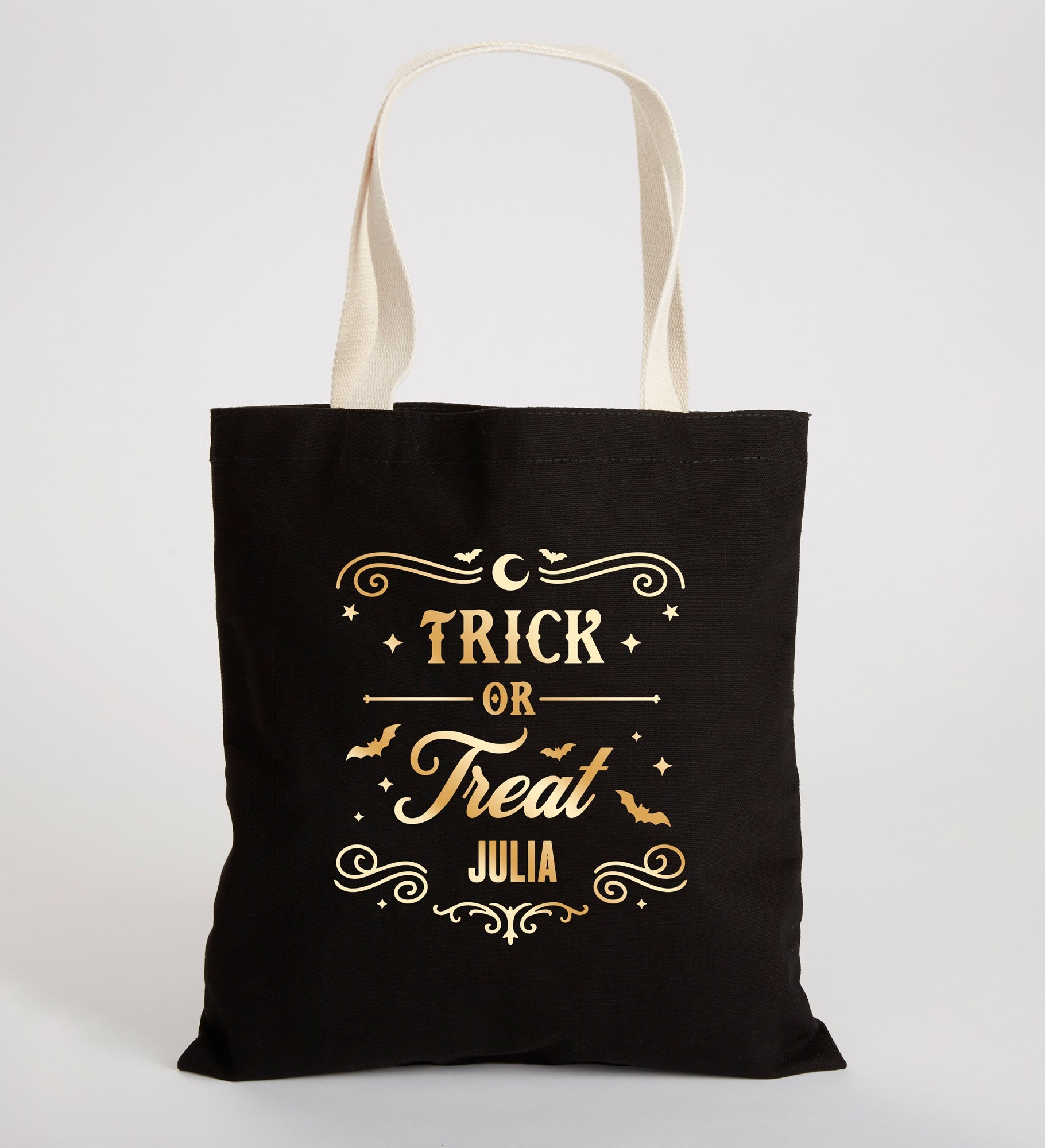 Kittenish Personalized Pinkoween Trick or Treat Black Canvas Tote Bag